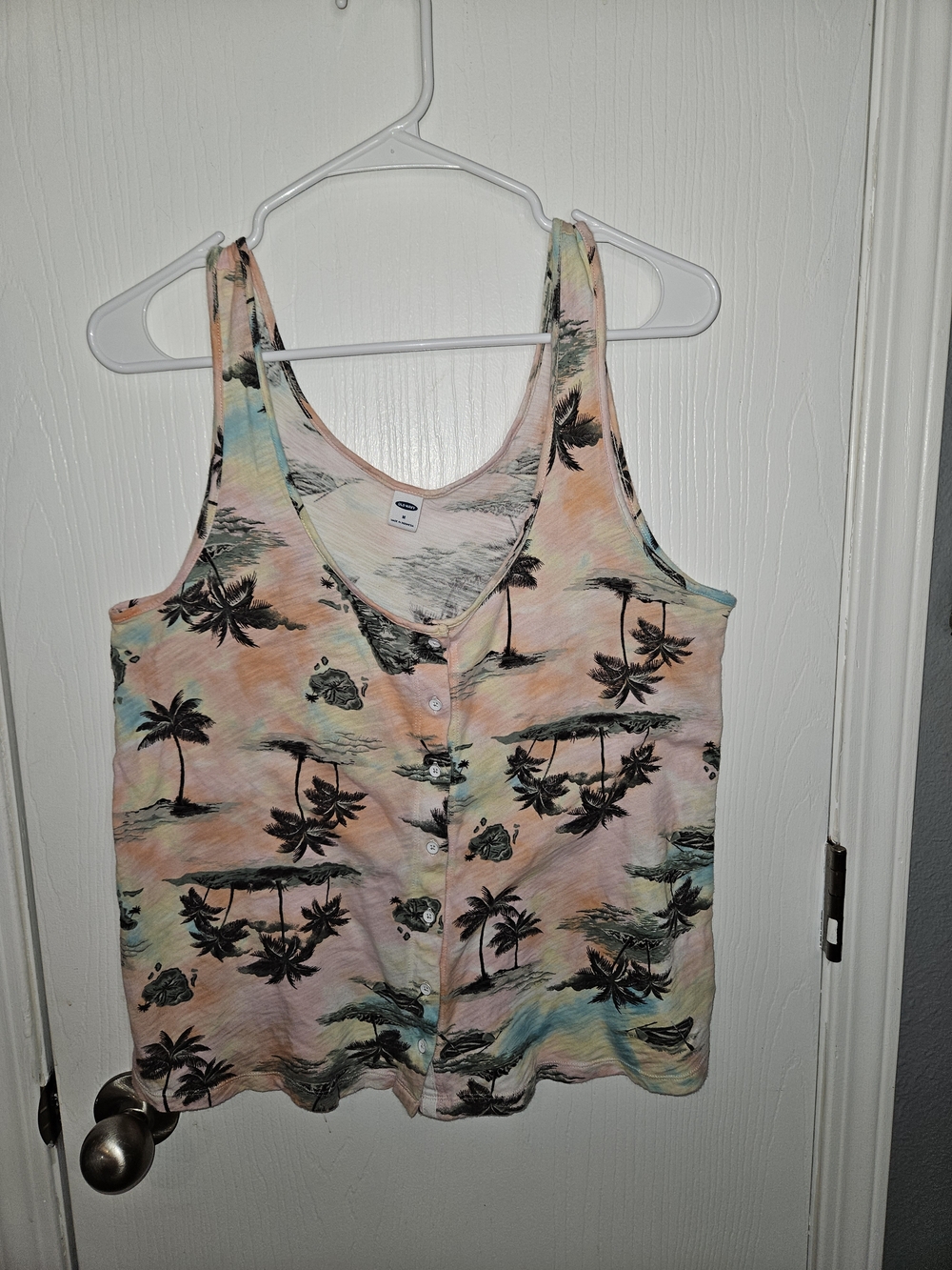 Old Navy Pastel Tropical Palm Button-Front Tank Top